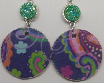 PAISLEY DECOUPAGED WOODEN dangle earrings Boho statement earrings Druzy earrings Unique gift for her