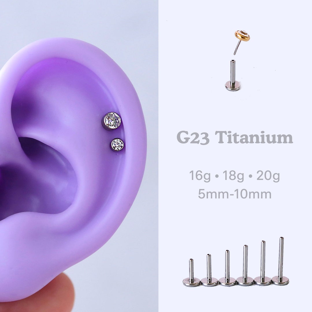 20g/18g/16g Round Dot Cz Stud Flat Back Earrings Cartilage Earrings