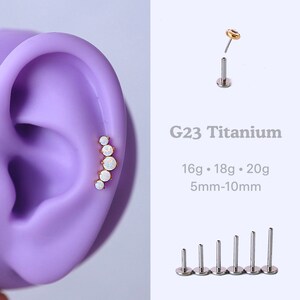 Implant Grade Titanium 20g/18g/16g Opal Cartilage • Flat Back Earrings • Titanium Earrings