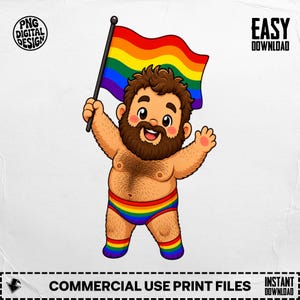Gay Pride Bear Clipart – Rainbow Flag Body Positive PNG (Digital Download)