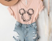 Mickey Floral V-Neck, Disney V-Neck, Women 39 s Disney Shirts, Disney World V-Neck, Disneyland V-Neck Disney Halloween Shirt Mickey Boho Wreath