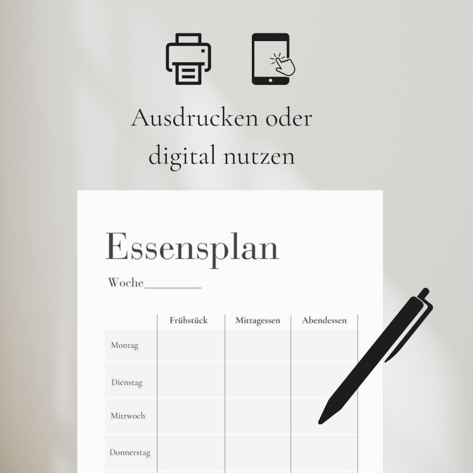 Wochenplan Essensplan Vorlage | Minimalistischer Meal Planner PDF