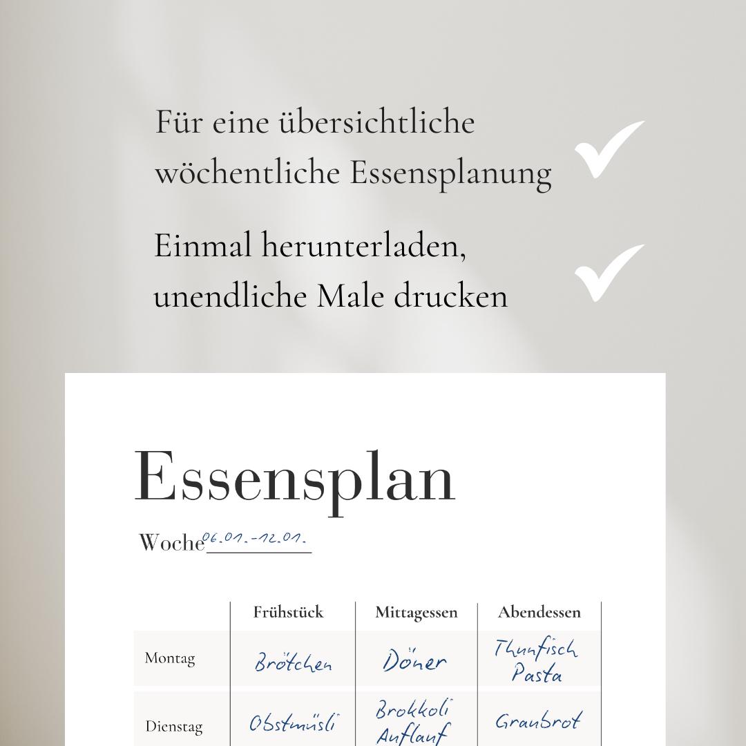 Wochenplan Essensplan Vorlage | Minimalistischer Meal Planner PDF