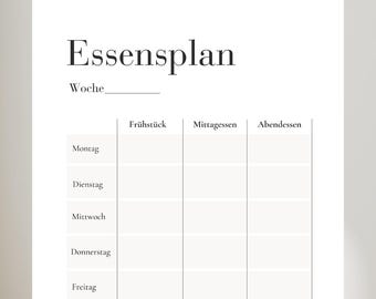 Wochenplan Essensplan Vorlage | Minimalistischer Meal Planner PDF | Frühstück, Mittag & Abendessen