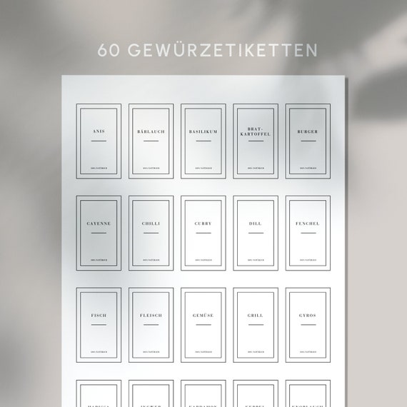60 Minimalist Spice Labels, Kitchen Organization (Digital Download)