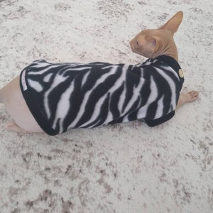 Sphynx cat clothes, bambino sphynx clothes, Zebra sphynx cat fleece sweater, sphynx clothes, bambino clothes, cat clothes, sphynx shirt