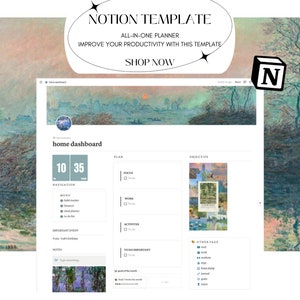 Notion Template, Monet, All In One Life Planner, Personal Planner, Notion Dashboard, Digital Notion Planner, adhd notion planner