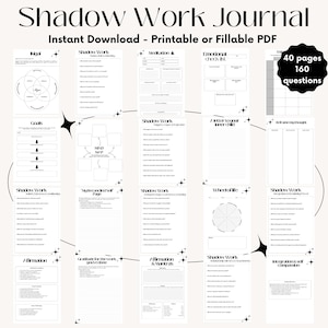 Peut inclure: Un journal numérique "Shadow Work Journal" disponible en PDF imprimable ou remplissable. Le journal propose des pages pour l'introspection, la définition d'objectifs et des bilans émotionnels. Il contient 40 pages avec 160 questions. Le texte comprend "Téléchargement instantané."