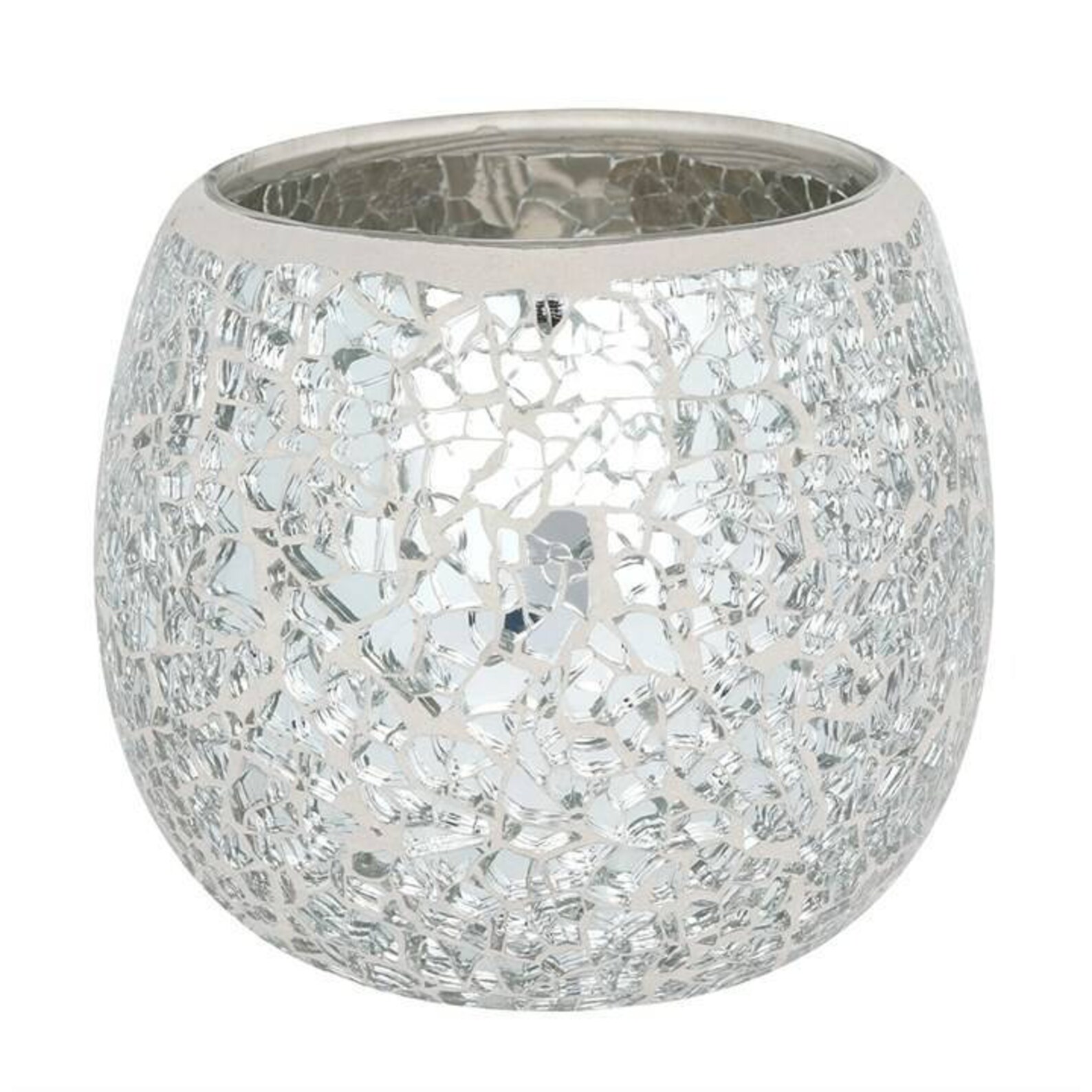 Large Silver Crackle Glass Candle Holder Etsy