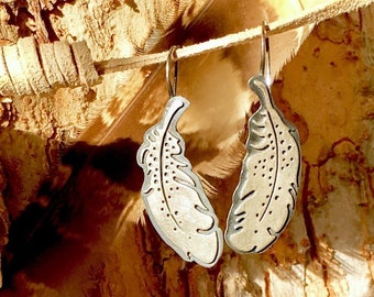 STERLING SILVER FEATHER Boho Earrings, Handmade