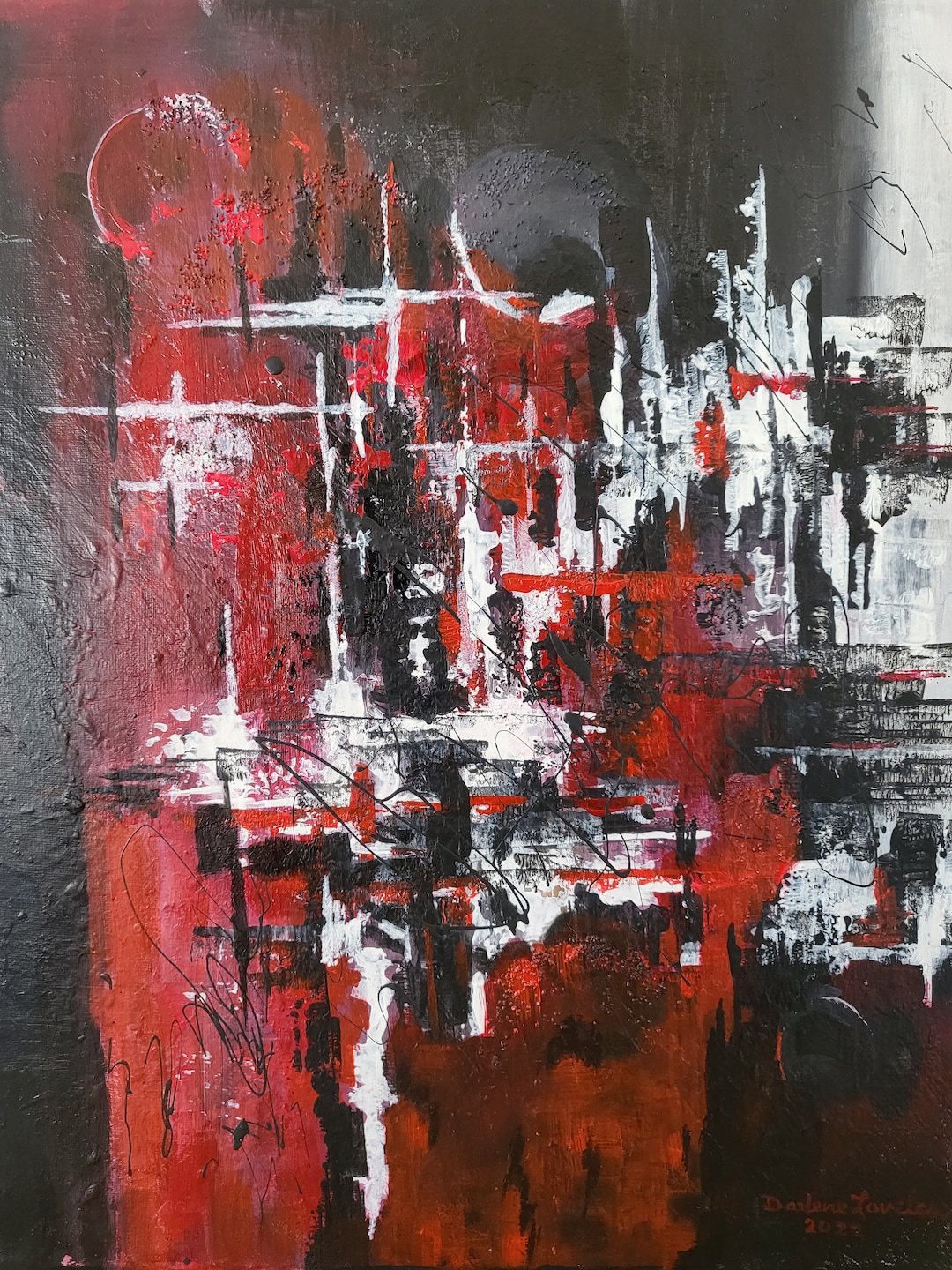 Original Abstract Acrylic Painting Red and Black 16 X 20 on Canvas Wall ...