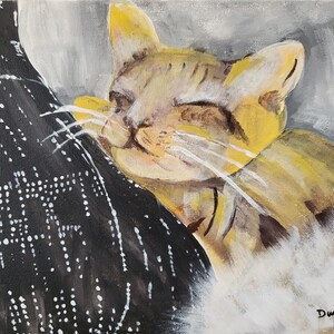 Original acrylic painting cat sleeping animal 10 x 12 on canvas kitten cute wall decor wall hanging