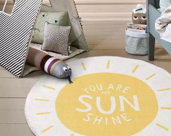 SunShine Day Tassel Rugs Round Yellow Ethic Tribe Clear Arab Ukrainian Pattern Welcome Door Mats for Indoor Outdoor Present Area Check Rugs Garden Porch Kitchen Bathroom 20x31.5 in