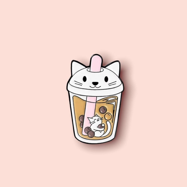 Cat Bubble tea pin | milk tea pin | brooch pin | cat lover pin | boba lover pin