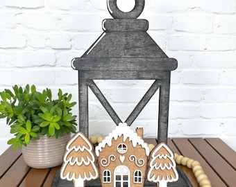 Gingerbread House Wooden Lantern Tealight Interchangeable Decor / Sleigh / Snow / Christmas Shelf & Table Decor / Interchangeable InsertONLY