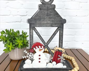 Snowman Wooden Lantern Tea Light Interchangeable Decor / Sleigh / Christmas Shelf & Table Decor / Shelf Decor / Interchangeable Insert ONLY