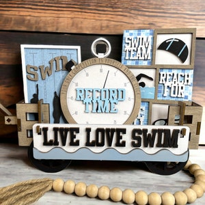 Live Love Swim Interchangeable Wagon Decor / Wooden Wagon / Record Time / Swim Team / Reach For The Wall / Tier Tray Decor