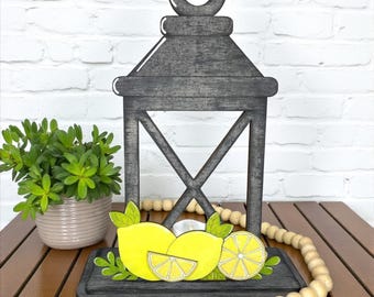 Summer Lemons Wooden Lantern Tea Light Interchangeable Decor / Shelf & Table Decor / Shelf Decor / Interchangeable Insert ONLY