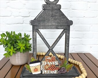 Fall Leaves & Coffee Please Wooden Lantern Tea Light Interchangeable Decor / Shelf Table Decor / Interchangeable Insert ONLY