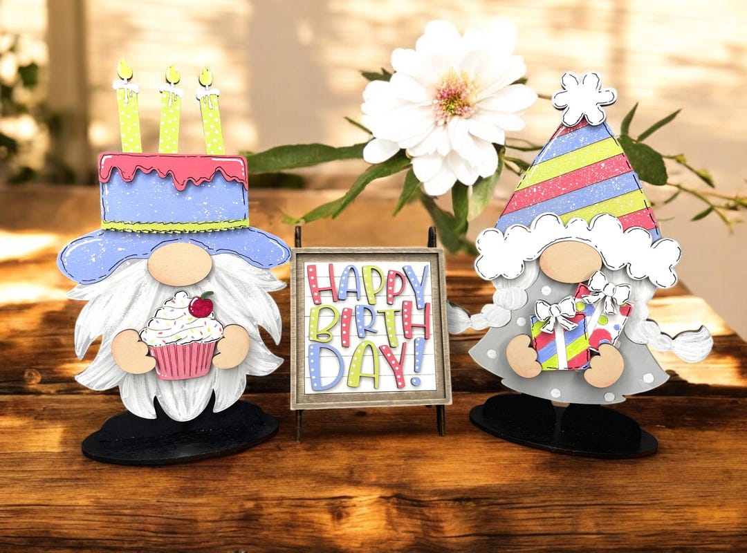 Happy Birthday Wooden Gnome Interchangeable Decor / Birthday Cake ...