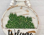 Green Succulent Welcome Front Door Sign Spring Decor Plant Plant Lover Wooden Decor Farmhouse Decor Interchangeable Inserts