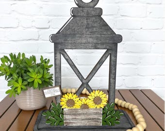 Sunflower Summer Flower Basket Wooden Lantern Tea Light Interchangeable Decor / Flower / Shelf Decor /Interchangeable Insert ONLY / Yellow