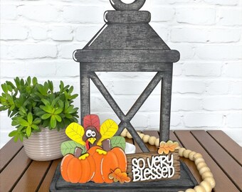 Thanksgiving  Wooden Lantern Tea Light Interchangeable / So Blessed  / Turkey / Pumpkin / Shelf  Table Decor / Interchangeable Insert ONLY