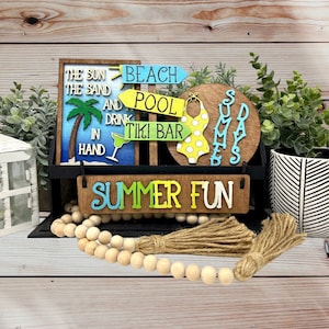 Summer Fun Interchangeable Wagon Decor / Wooden Wagon / Beach / Pool / Tiki Bar / PAINTED  or  Tier Tray Decor