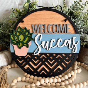 Welcome Succas Front Door Sign / Wooden Decor / Holiday Decorations / Farmhouse Decor / Succulent / Plant Life