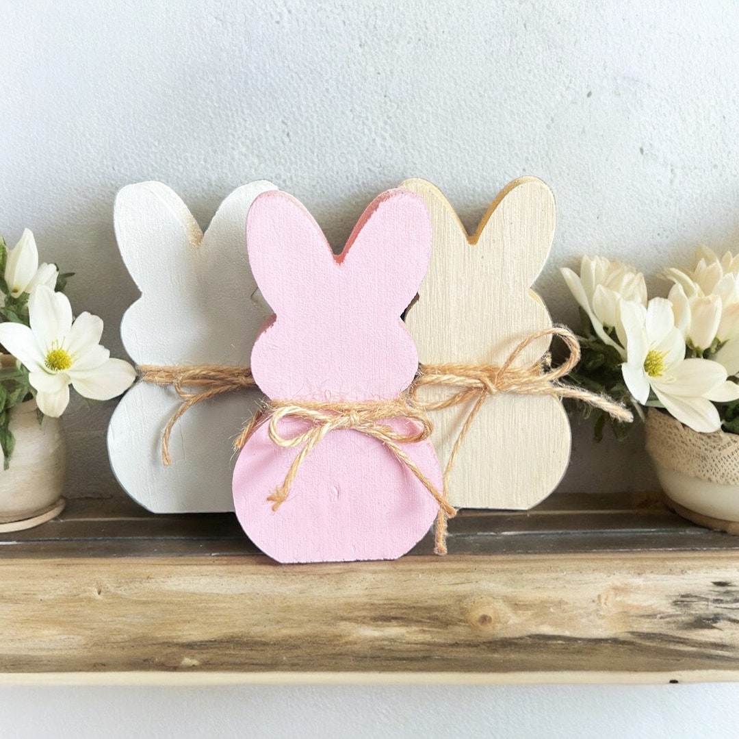 Farmhouse Wooden Easter Bunny / Happy Easter / Shelf Decor / Peep Bunny ...