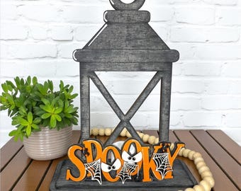 Spooky Wooden Lantern Tea Light Interchangeable Decor / Halloween / Spider  / Shelf & Table Decor / Interchangeable Insert ONLY