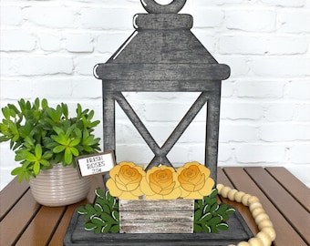 Roses Summer Flower Basket Wooden Lantern Tea Light Interchangeable Decor / Flower / Shelf Decor /Interchangeable Insert ONLY / Yellow Roses