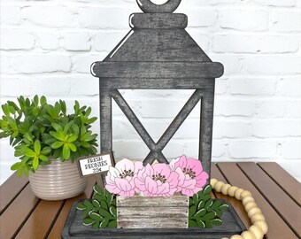 Peony Summer Flower Basket Wooden Lantern Tea Light Interchangeable Decor / Flower / Shelf Decor /Interchangeable Insert ONLY / Pink Peonies