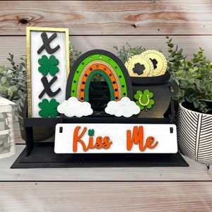 Kiss Me St. Patrick’s Day Interchangeable Wagon Decor / Pot Of Gold / Wooden Wagon / Rainbow / Shamrock / Tray Decor / Tier Tray Decor