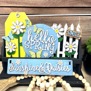 Hello Spring Interchangeable Wagon Decor / Wooden Wagon / Flowers / Daisy / Tray / April Showers / Rain Decor / PAINTED  or