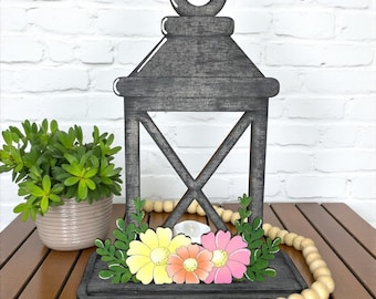 Summer Flower Wooden Lantern Tea Light Interchangeable Decor / Flower / Shelf Decor / Interchangeable Insert ONLY / Daisies