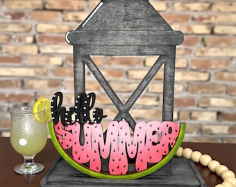 Hello Summer Watermelon Wooden Lantern Tea Light Interchangeable Decor / Shelf & Table Decor / Shelf Decor / Interchangeable Insert ONLY