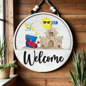 Beach Sand Castle Insert / Summer / Beach / Vacation / Crab / Sun / Sand Bucket / Farmhouse Decor / Interchangeable Inserts Add-On ONLY