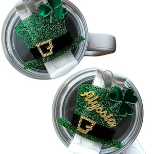 St. Patrick’s Day Leprechaun Hat / Stanley Topper Fits H2O 20/30/40 oz / Gold / Four Leaf Clover / Lucky  / Happy St Patrick’s Day