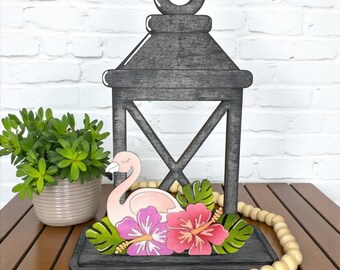 Flamingo Summer Watermelon Wooden Lantern Tea Light Interchangeable Decor / Hibiscus Flower / Shelf Decor / Interchangeable Insert ONLY