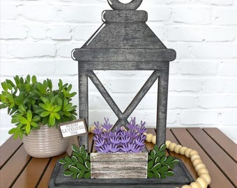 Lavender Summer Flower Basket Wooden Lantern Tea Light Interchangeable Decor / Flower / Shelf Decor /Interchangeable Insert ONLY / Purple