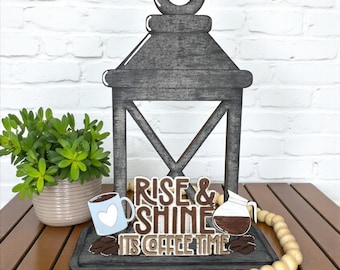 Rise and Shine Coffee Time Wooden Lantern Tea Light Interchangeable Decor / Shelf Table Decor / Interchangeable Insert ONLY