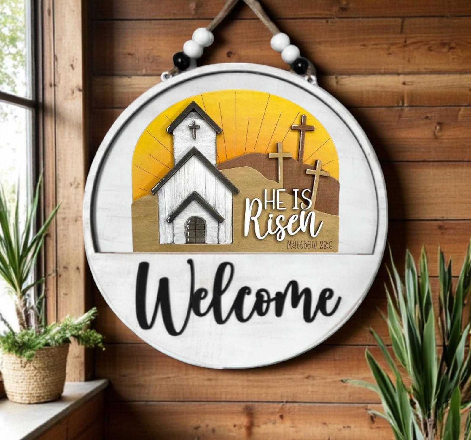 He is Risen Steeple Welcome Front Door Sign / Jesus / Easter / Worship ...