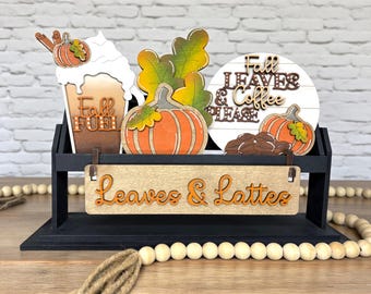 Fall Leave and Coffee Please / Pumpkin / Interchangeable Wooden Wagon Tray Decor / Candle / Pumpkin Spice / Leaves / Fall Fuel