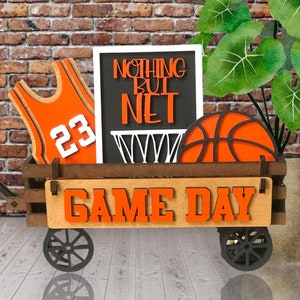 Basketball Game Day Interchangeable Wooden Wagon Tray Decor / Basketball Net / Hustle / Jersey / Unfinished