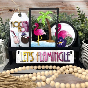 Lets Flamingle Interchangeable Wagon Decor / Wooden Wagon / Beach / Flamingo / Palm Tree / PAINTED  or  Tier Tray Decor