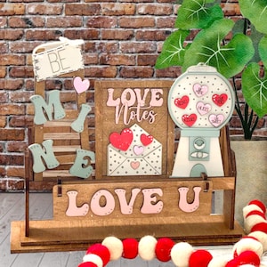 Valentine’s Day Interchangeable / Love U / Gum Ball Machine / Wooden Wagon / Hearts / Tray Decor /  Insert Only Tier Tray Decor
