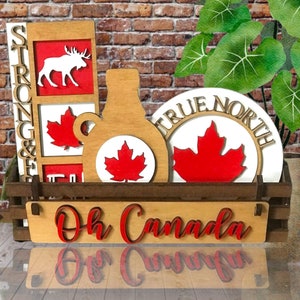 Oh Canada Interchangeable Wooden Wagon Tray Decor  / True North / Maple Leaf / Syrup /  Pine Trees / Tier Tray Decor