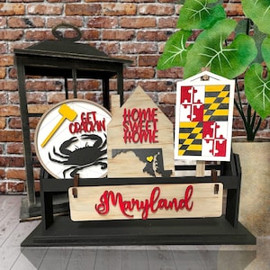 Maryland Interchangeable Wooden Wagon Tray Decor  / Home Sweet Home / Crab / Get Crackin’ / Tier Tray Decor