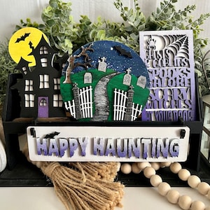 Happy Haunting Interchangeable Wagon Decor / Grave Yard / Haunted House / Ghost & Goblin / PAINTED  or  Tier Tray Decor
